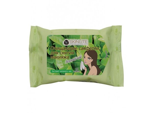 Skinlite Очищающие салфетки для снятия макияжа "Зеленый Чай" мини (15шт), фото , изображение 2