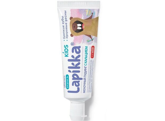 Зубная паста  детская лапикка кидс молочный пудинг с кальцием 45г, фото 