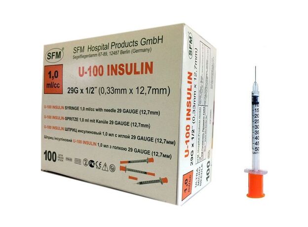 Шприц СФМ инсулин 3х комп 1мл N100 (10Х10)(U100 29G 0,33х12,7), фото 