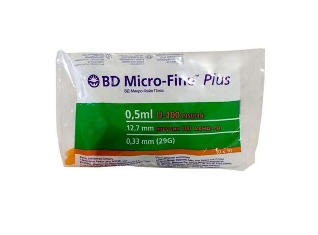 Шприц BD инсулин микро-файн+ 0,5мл N10 (U100 G29 0,33x12,7), фото 