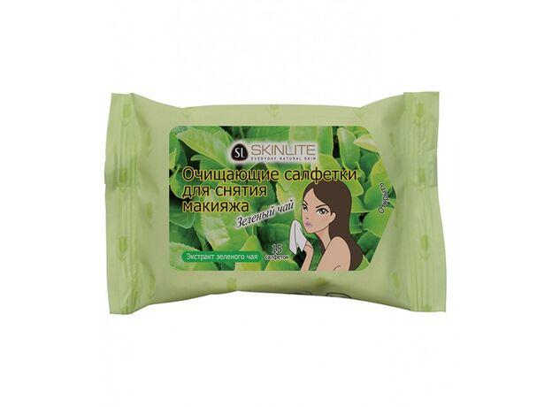 Skinlite Очищающие салфетки для снятия макияжа Зеленый чай 15 шт, фото 