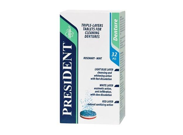 Таблетки для очистки зубных протезов Президент N32 (розмарин-мята), фото 